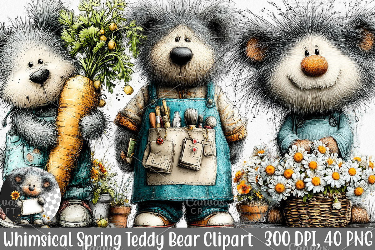 Whimsical Spring Teddy Bear Clipart, an Illustration by Canvas Craft (Photo 1 of 7)