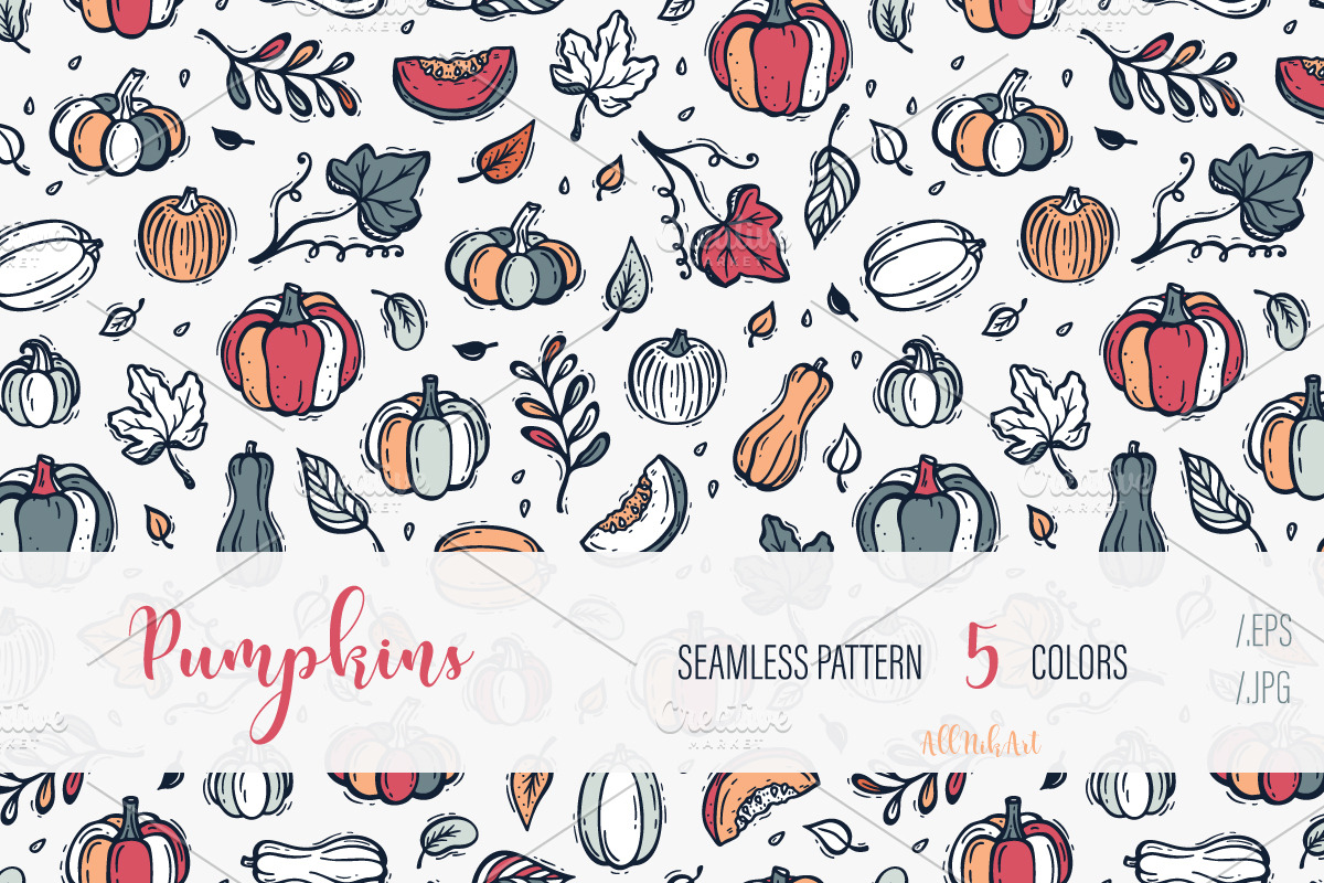 Pumpkins Seamless Patterns, a Pattern Graphic by AllNikArt (Photo 1 of 6)