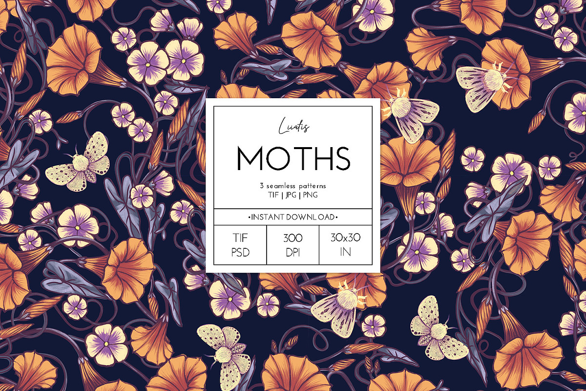 MOTHS — Dark Floral Patterns, a Decorative Illustration by Liiafis (Photo 8 of 8)