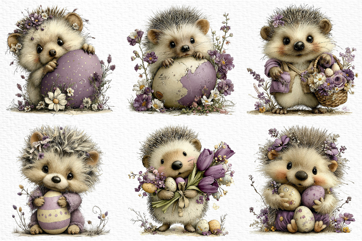 Whimsical Easter Hedgehog Clipart, an Illustration by Craft Nest (Photo 4 of 12)