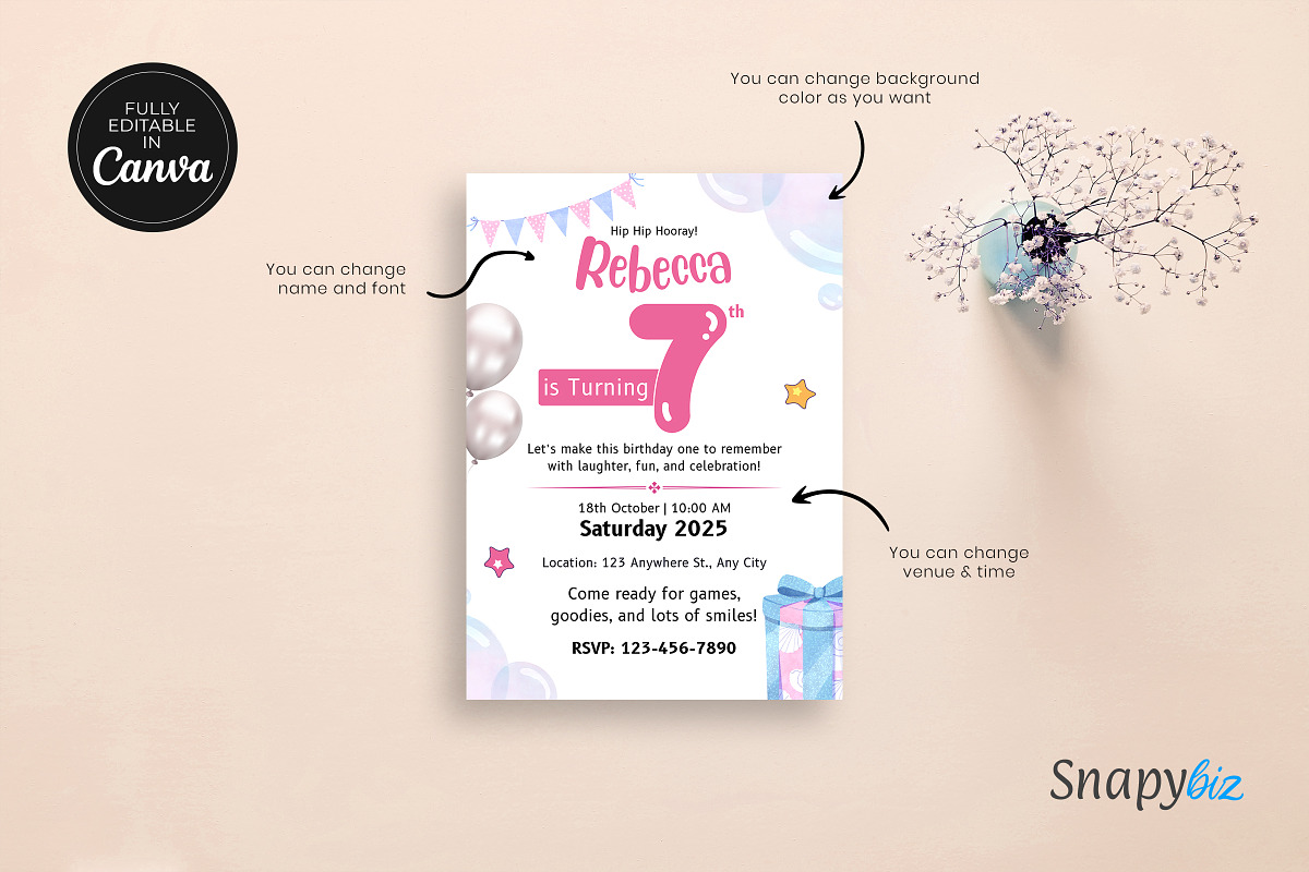 7th Birthday Invitation Template, an Invitation Template by Snapybiz (Photo 2 of 9)