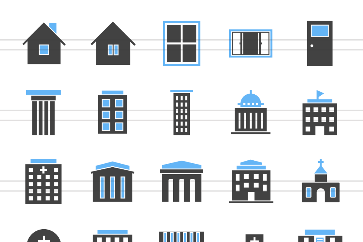 50 Buildings Blue & Black Icons preview 2