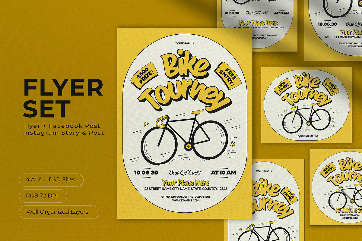 Yellow Retro Bike Tournament Flyer, a Flyer Template by graphicook (Photo 1 of 4)