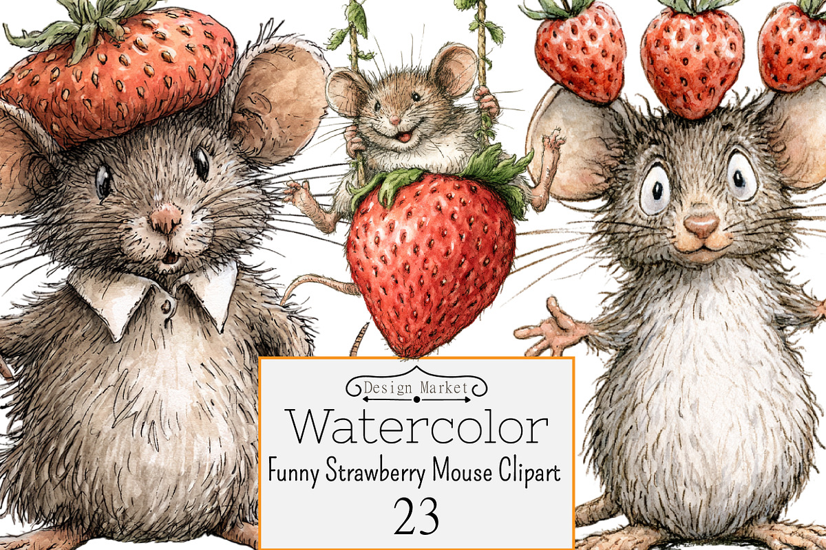 Funny Strawberry Mouse Clipart, a Seasonal Illustration by Design Market (Photo 1 of 3)