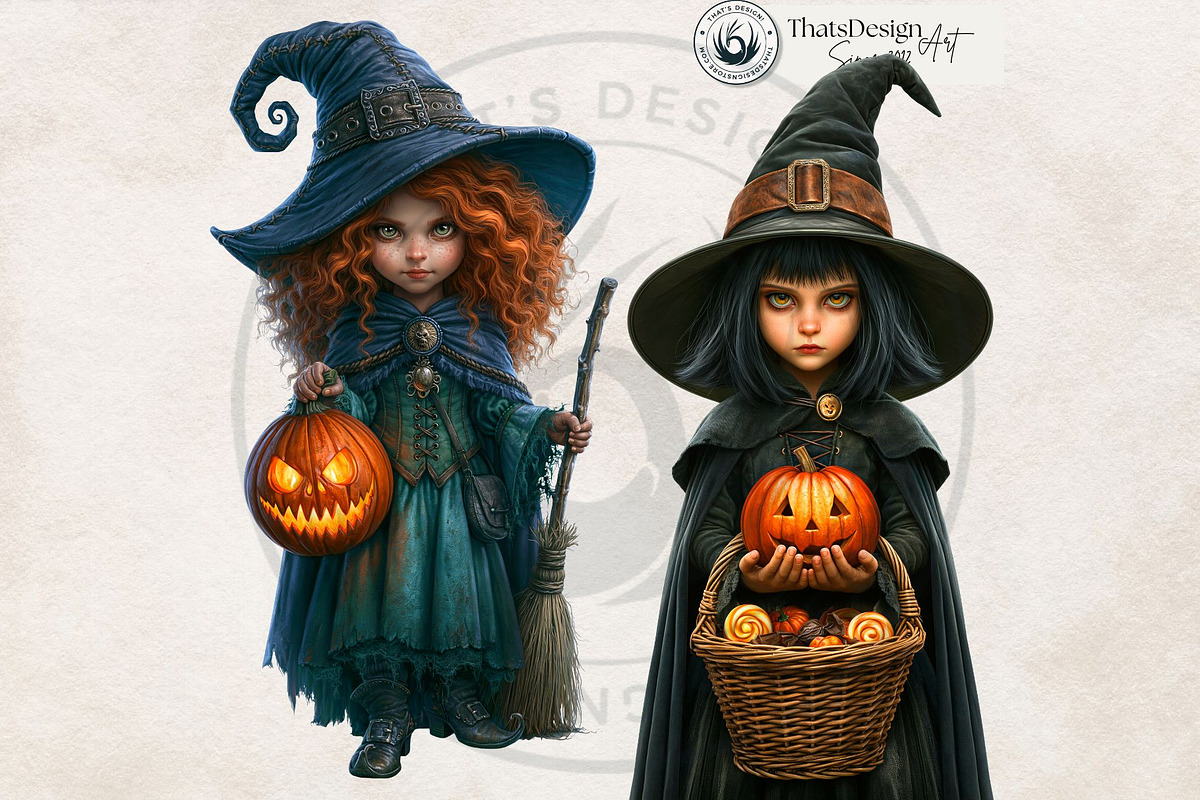 Halloween Little witches Cliparts, a Seasonal Illustration by ThatsDesignArt (Photo 13 of 17)