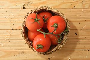 Basket of Fresh Tomatoes on Wooden Table, a Food & Drink Photo by Davizro's Market