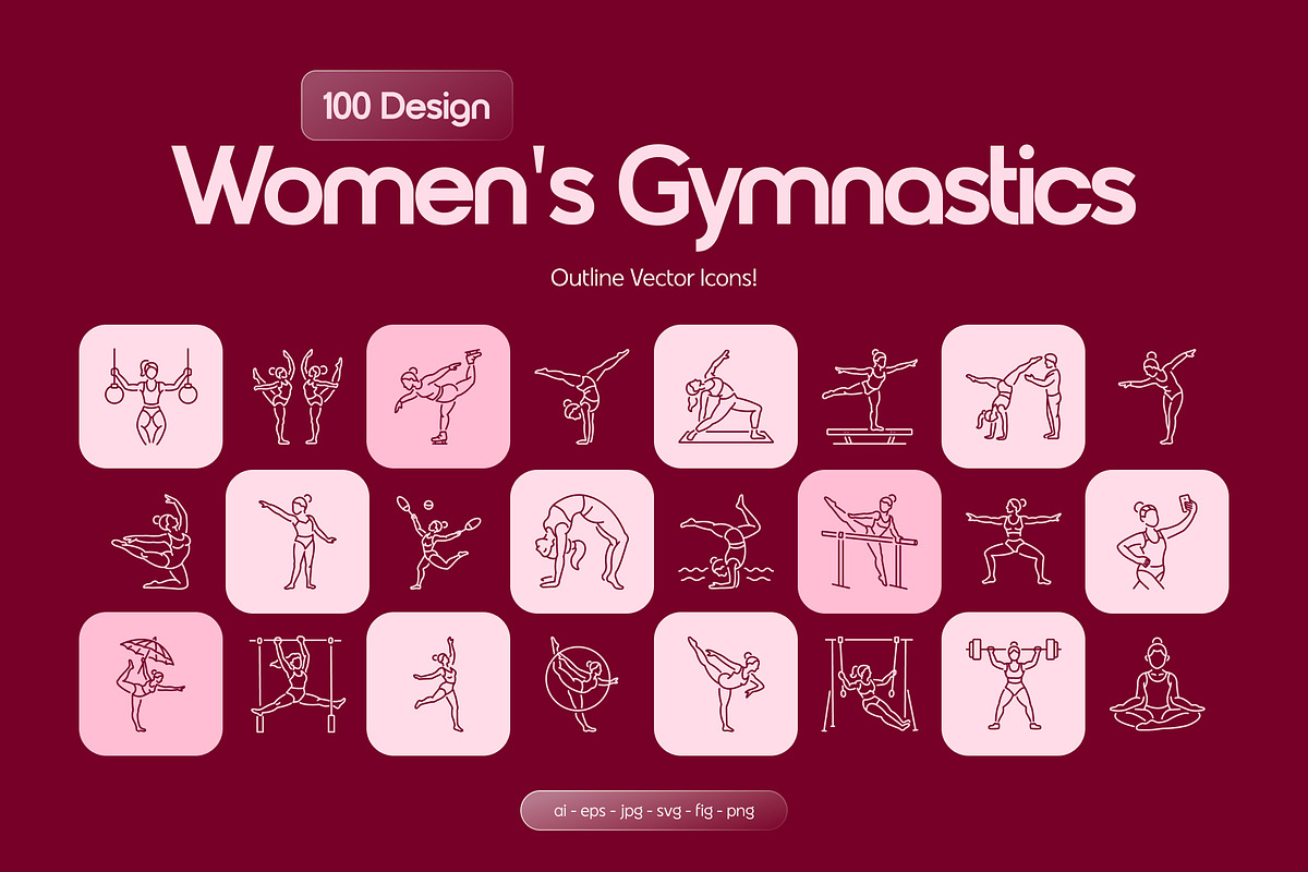 Women's Gymnastics Icons, an Outline Icon by Prosymbols (Photo 1 of 6)