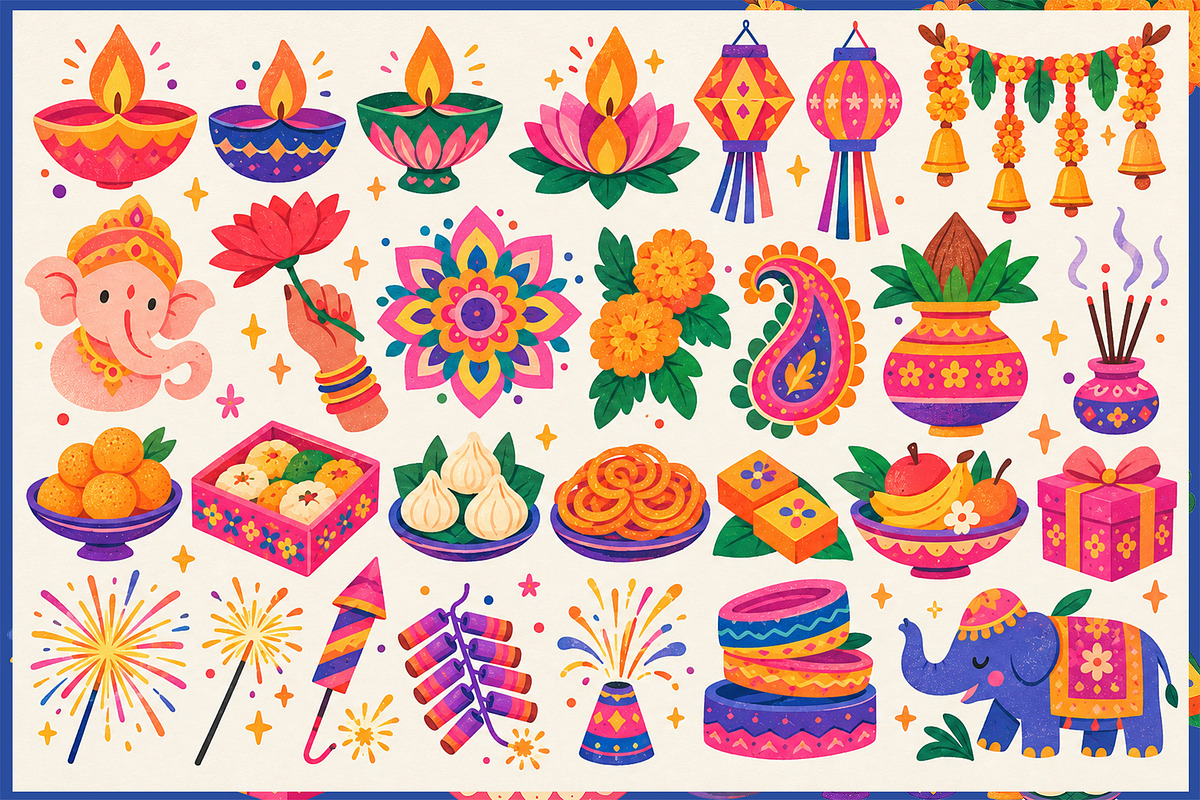 Festive Diwali Illustration Clipart, a Seasonal Illustration by Squirrel92 (Photo 2 of 3)