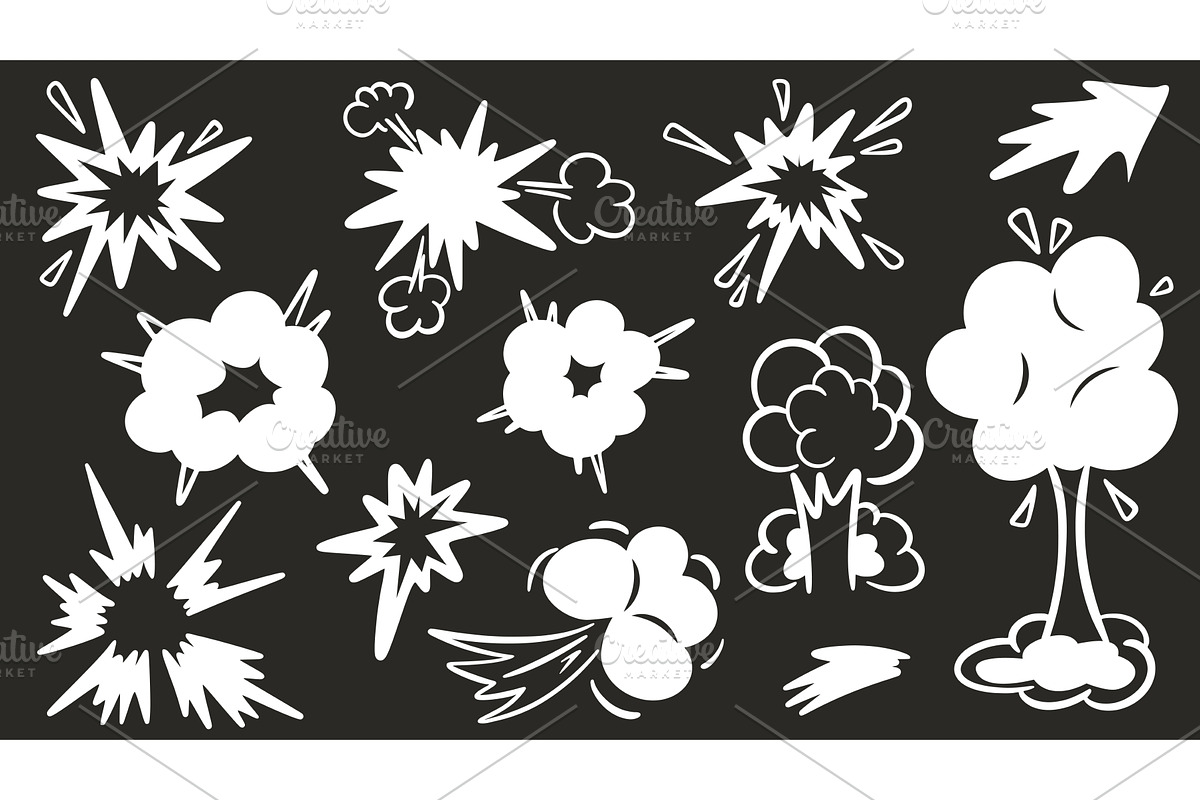 White explosion clouds on black, an Object Illustration by Tati_Kli