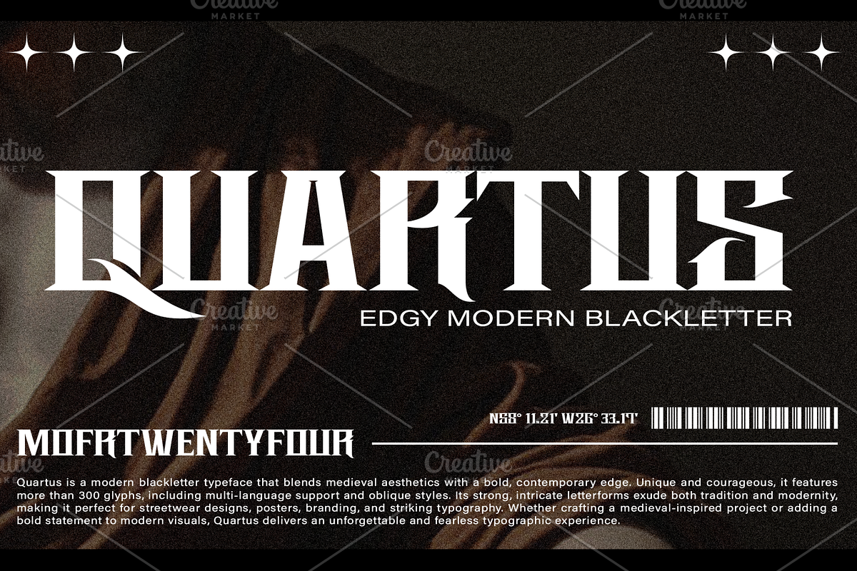 Quartus - Edgy Modern Blackletter, a Font by Mofr 24 (Photo 1 of 9)