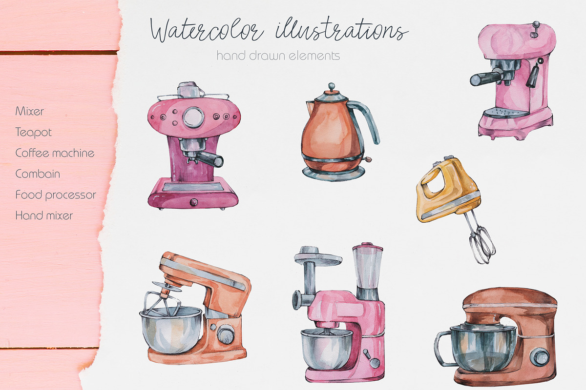 Watercolor set with kitchen clipart, a Food Illustration by Re_Margarita_Art (Photo 1 of 8)