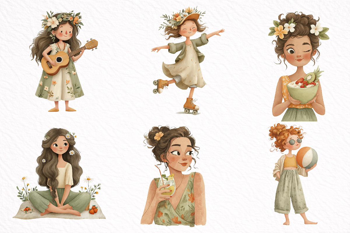 Whimsical Summer Girl Clipart, an Illustration by DreamArtGraphic (Photo 2 of 8)