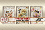 Spring bees card set,Collage insects, a Decorative Illustration by CraftArtStory (Thumbnail 3 of 3)