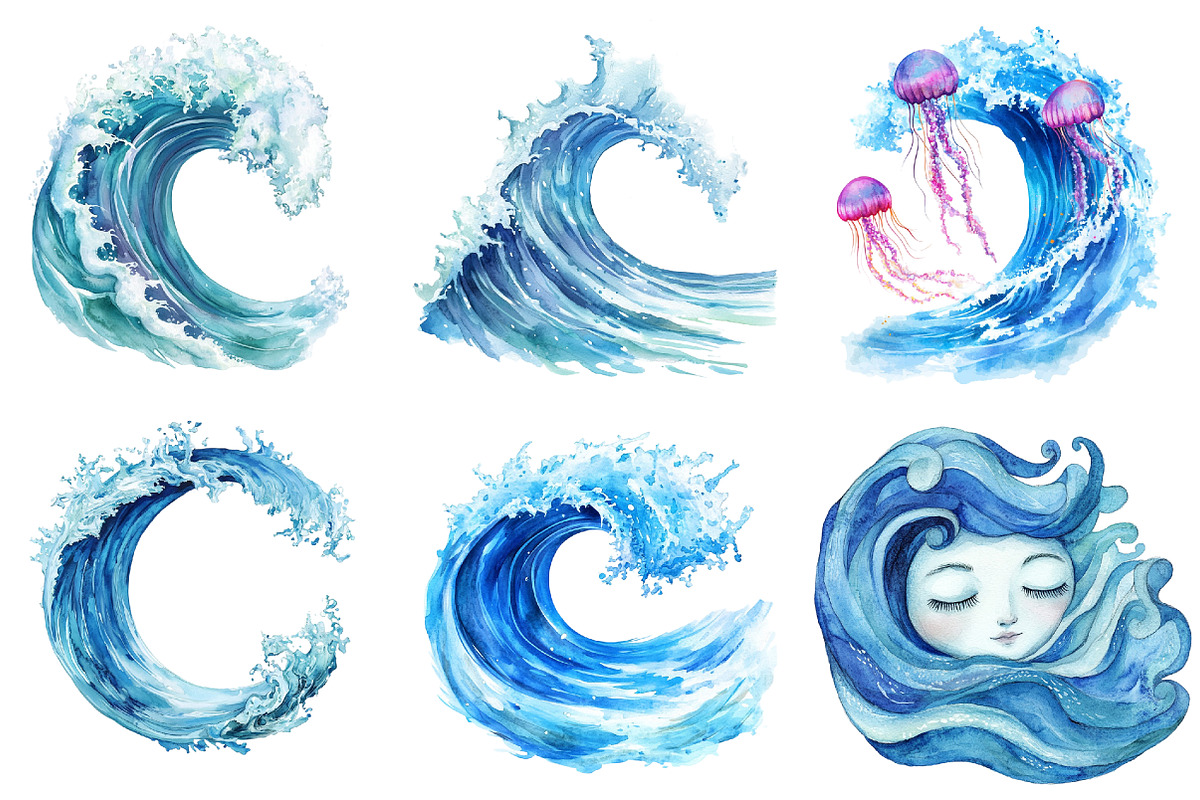 Ocean Waves Watercolor Bundle, an Illustration by Pixels.Craft (Photo 2 of 8)