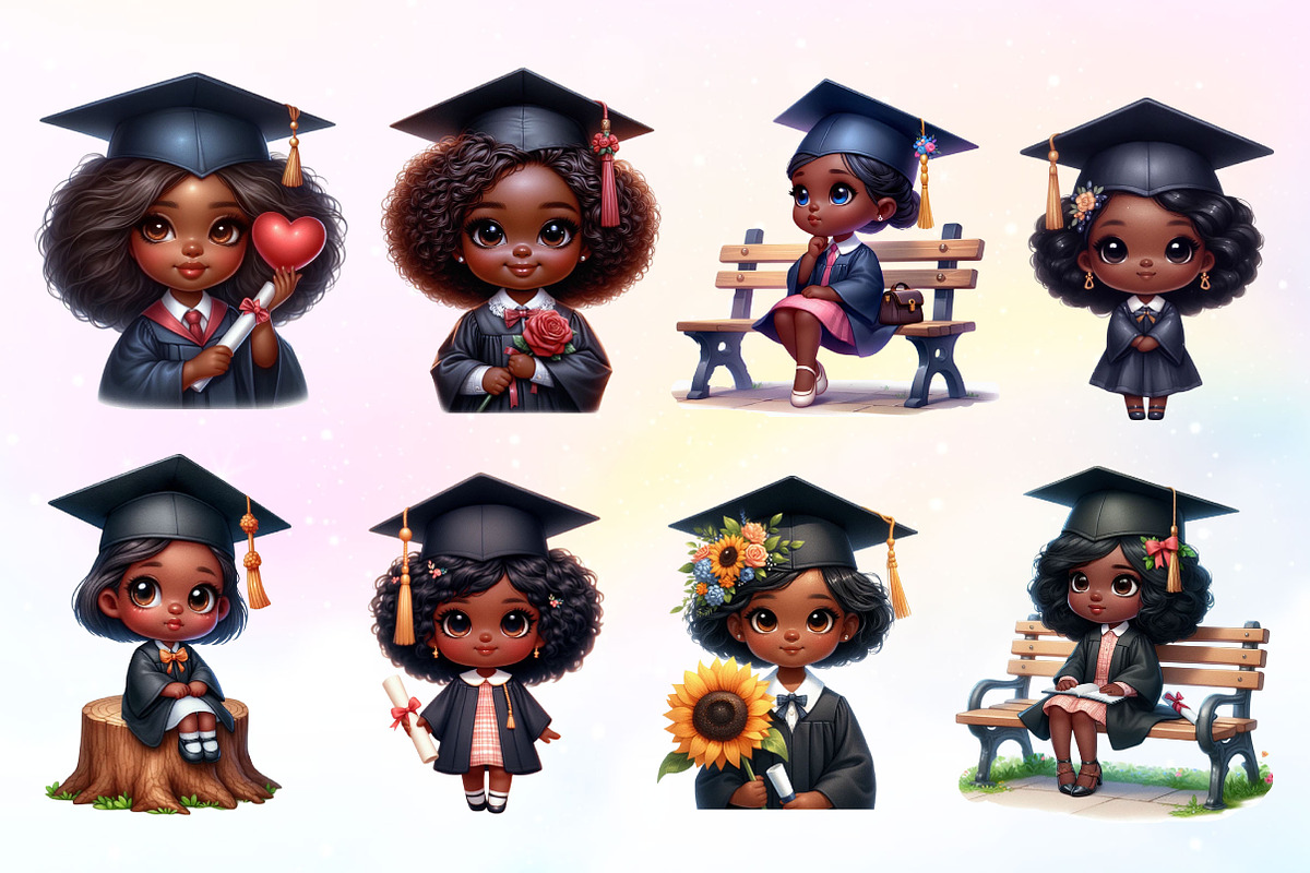 Cute Black Graduation Girl Clipart, a Work Illustration by Dream Creation (Photo 4 of 5)