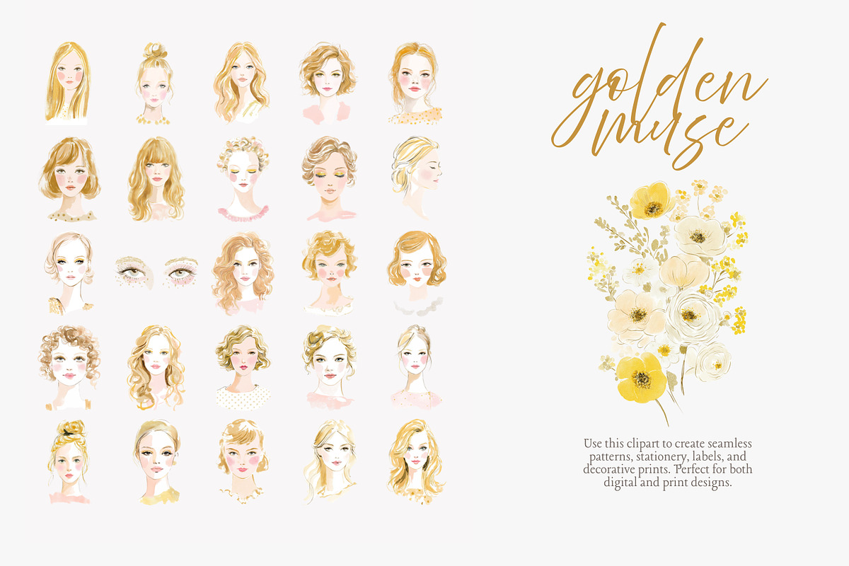 Golden muse clipart set, a Decorative Illustration by Patishop Art (Photo 5 of 10)