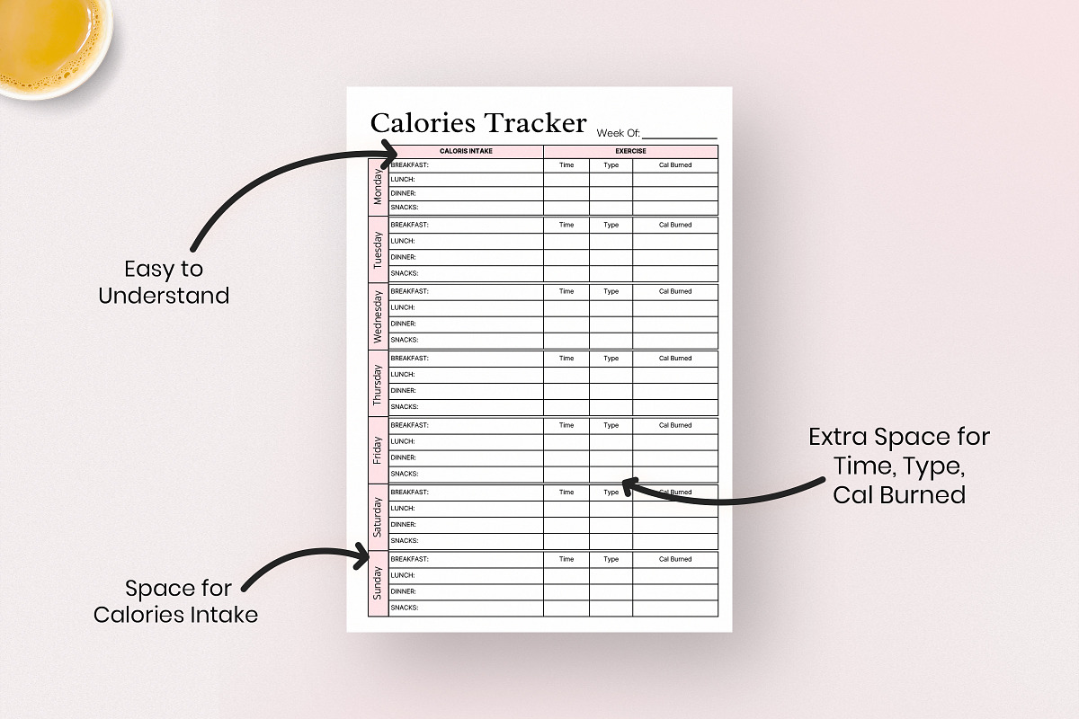 Calorie Counting, Calorie Tracker, a Print Template by Snapybiz