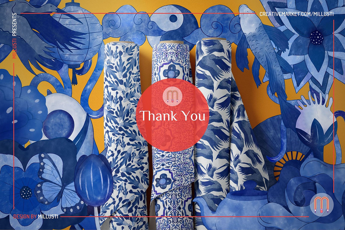Chinoiserie Blue Watercolor Patterns, a Pattern Graphic by Millusti (Photo 11 of 11)