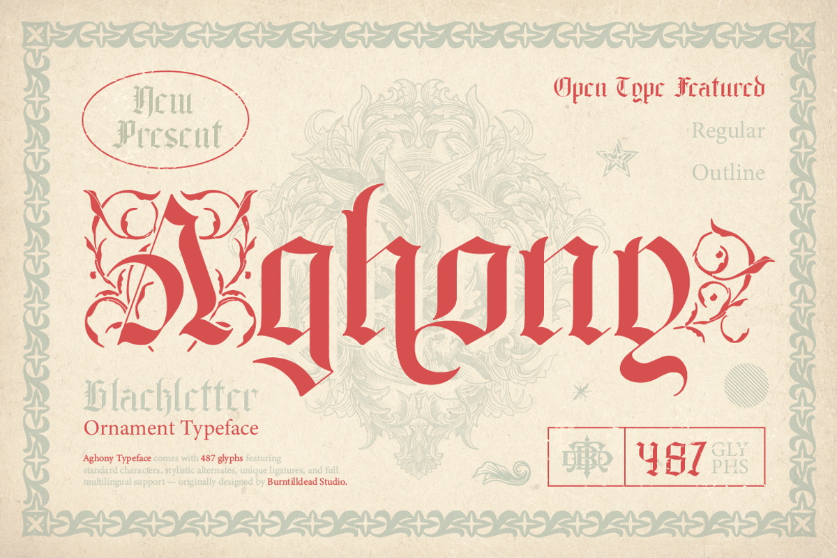 Aghony, a Blackletter Font by Burntilldead (Photo 1 of 12)
