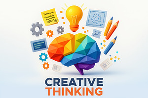 Creative brain with idea icons and d, an Arts & Entertainment Photo by angellodeco
