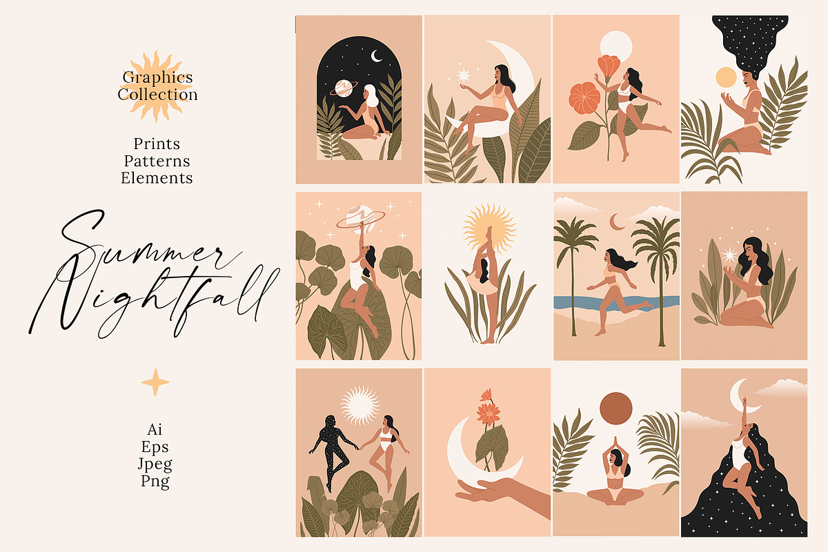Summer Nightfall Illustrations Set, a Decorative Illustration by Katerina Osa (Photo 1 of 12)