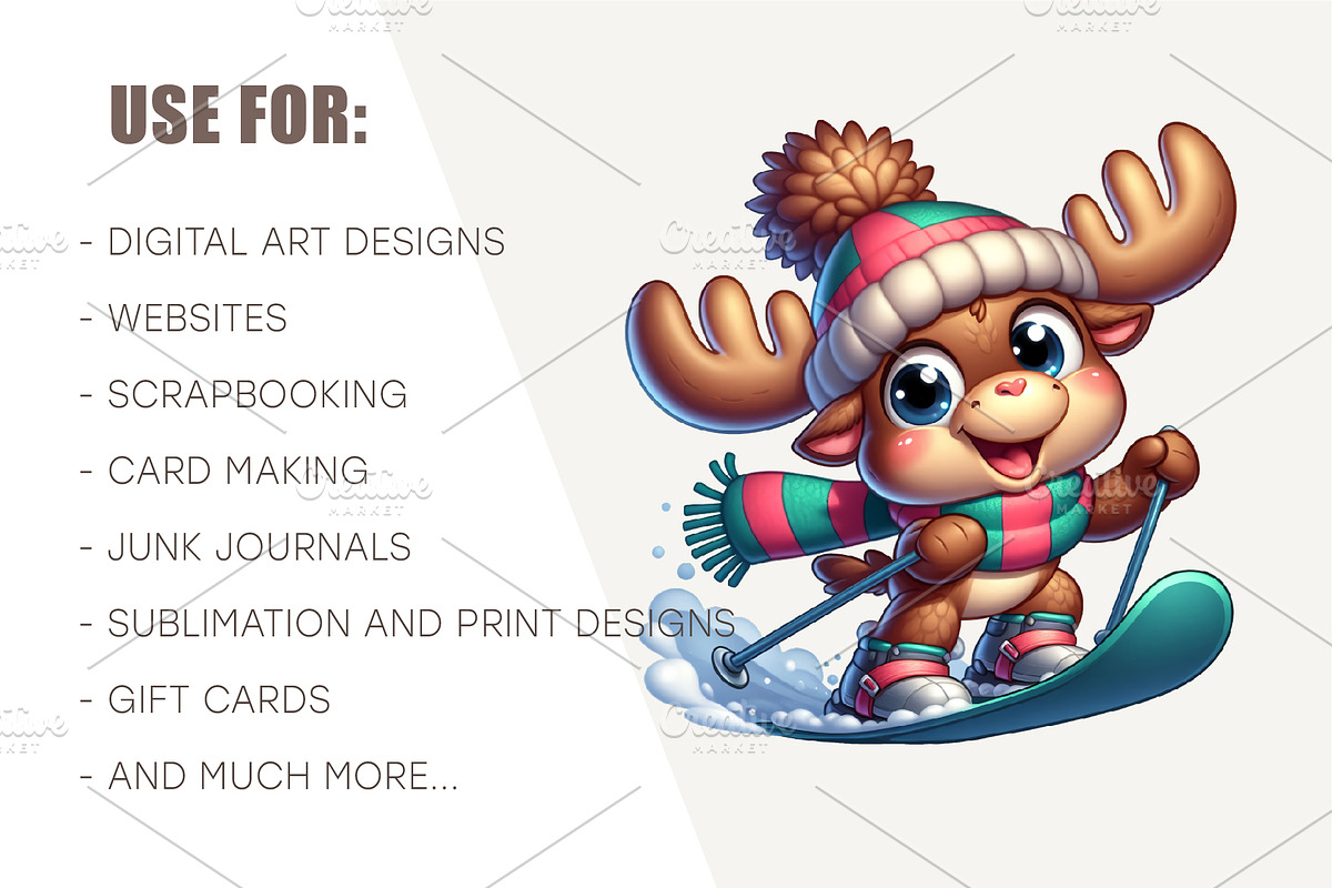 Cute Christmas moose. T-Shirt, PNG., an Animal Illustration by KENO Mascots (Photo 8 of 8)