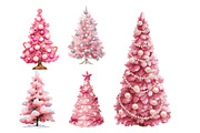 Watercolor Pink Christmas Tree Clipa, an Illustration by Designworld (Thumbnail 4 of 5)