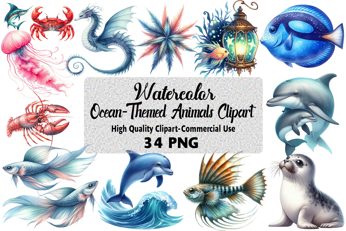 Ocean-Themed Animals Clipart Bundle, an Illustration by Daily.Designs (Photo 1 of 5)