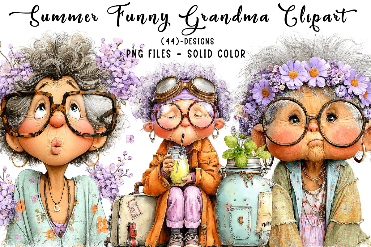 Summer Funny Grandma Clipart, an Illustration by CreationArt (Photo 1 of 7)