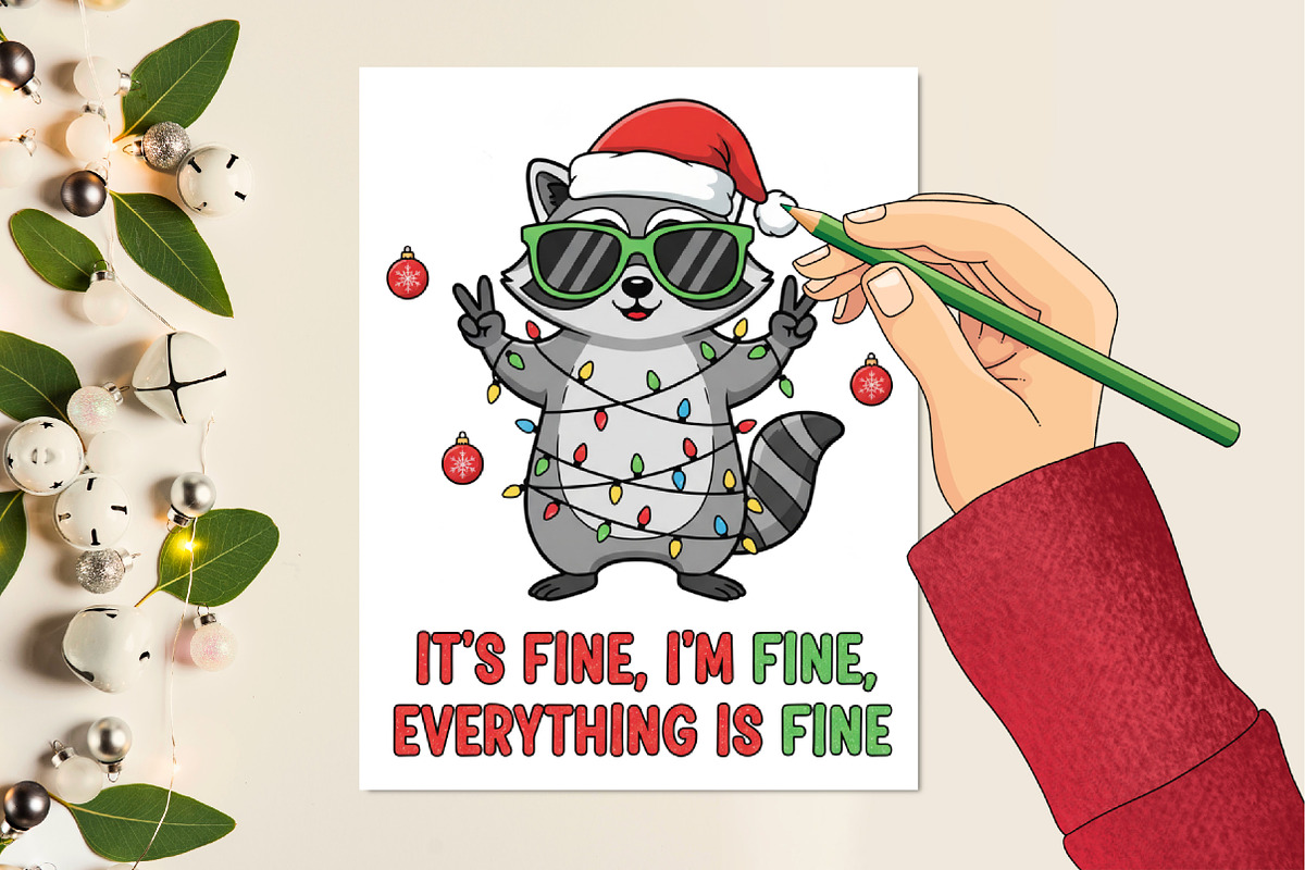 Raccoon Christmas Sublimation PNG, an Illustration by Designking (Photo 5 of 6)