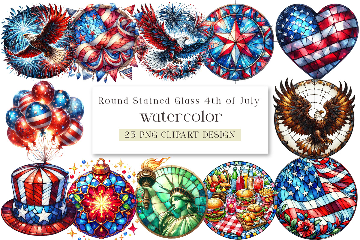 Round Stained Glass 4th of July Clip, an Illustration by DreamArtGraphic (Photo 1 of 4)