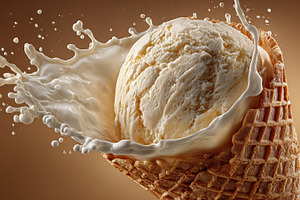 Vanilla Ice Cream Cone Milk Splash D, a Photo by Pixeness Studio
