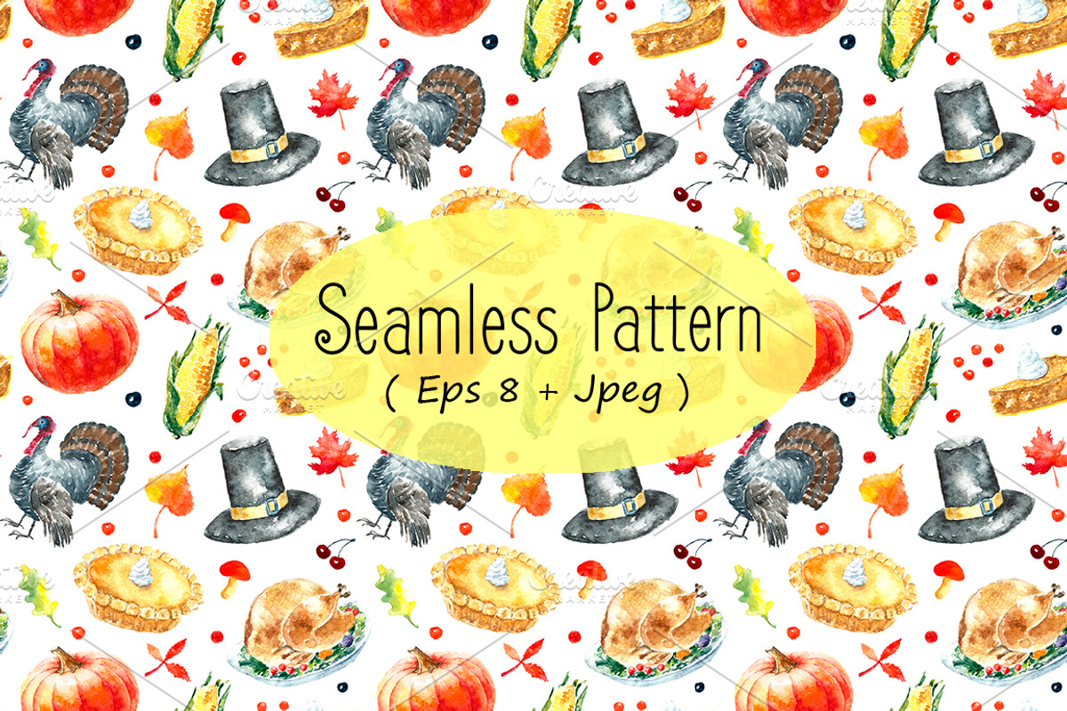 Watercolor Happy Thanksgiving set., a Food Illustration by Vikeriya (Photo 3 of 3)