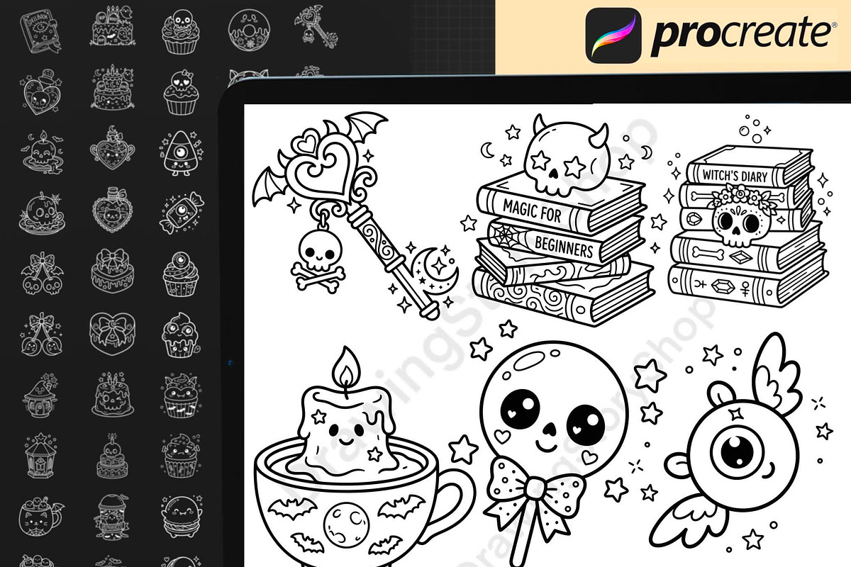200 Procreate Spooky Doodle Stamps, a Brush Add-On by DrawingStoryShop (Photo 2 of 6)