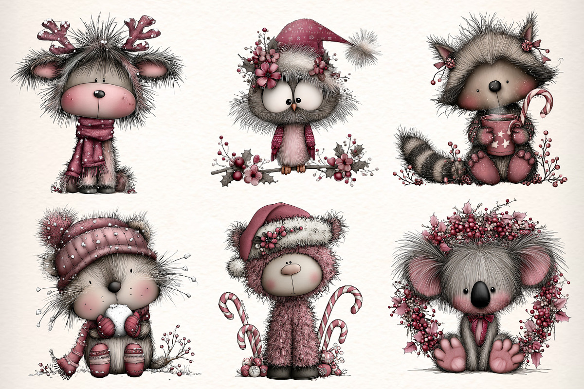 Whimsical Christmas Fluffy Animals, an Illustration by Dream Creation (Photo 4 of 7)