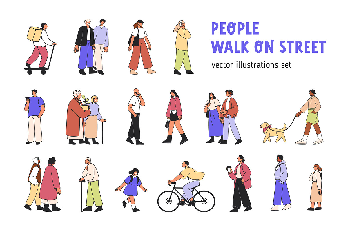 People walking on street set, a Person Illustration by Good Studio (Photo 1 of 9)