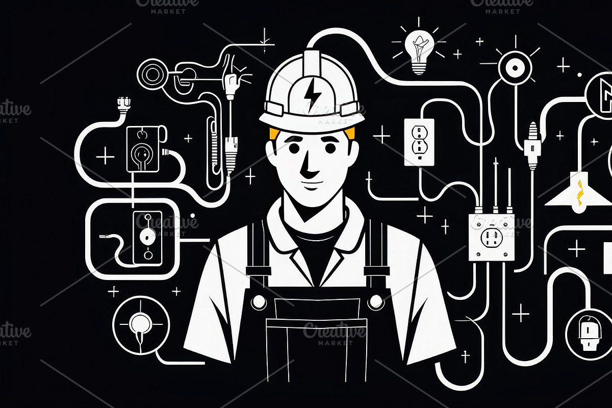 Electrician illustration with electr, a Work Illustration by Perpis