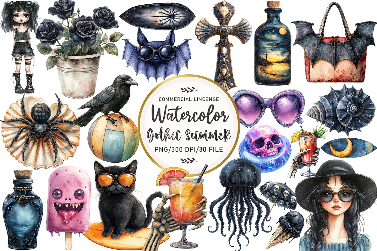 Gothic Summer Sublimation Clipart, an Illustration by OK Design (Photo 1 of 5)