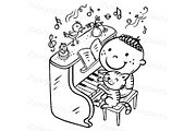 Cartoon Boy Playing Piano Music, a Person Illustration by Bubert Art (Thumbnail 2 of 2)
