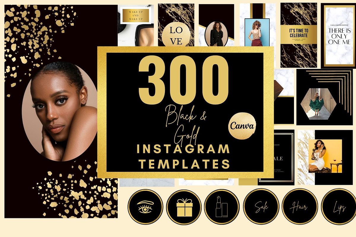 300 Black Gold Instagram Templates,, a Social Media Template by MORION (Photo 1 of 7)
