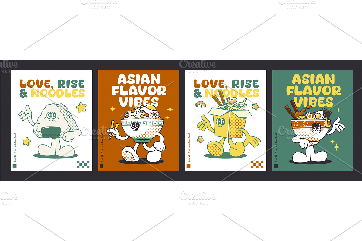 Asian flavor vibes banner set, a Food Illustration by art PVP - market