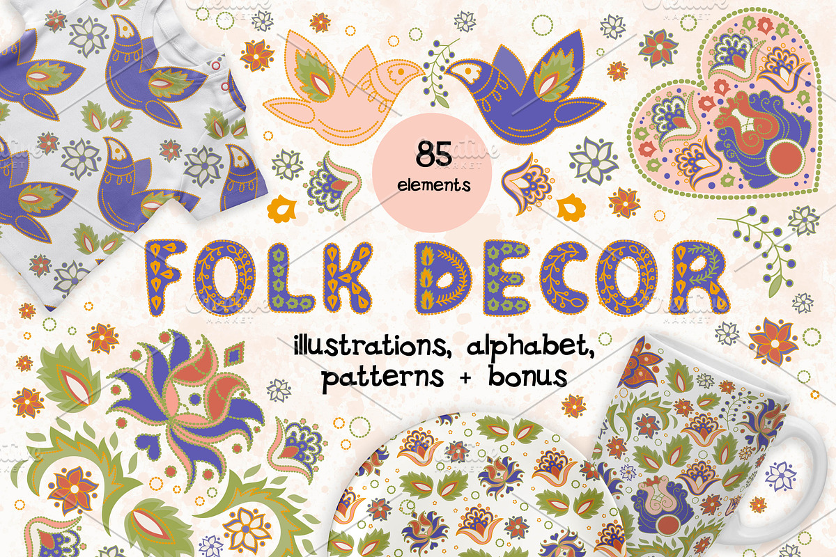 FOLK DECOR Seamless Pattern Set, a Pattern Graphic by FARAWAYKINGDOM (Photo 1 of 10)