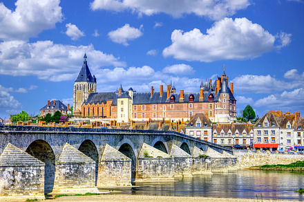 View of Gien with the castle and the old bridge across the Loire., an Architecture Photo by CreativePhotoSpain
