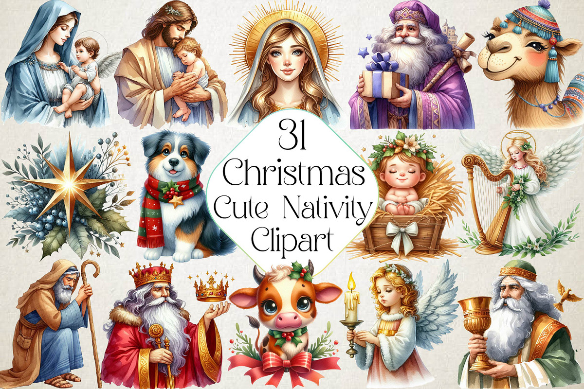 Cute Christmas Nativity Clipart Bund, an Illustration by DreamPrint404 (Photo 1 of 4)
