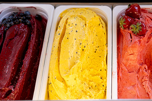 Colorful gelato fruit sorbet set ice cream berry, a Food & Drink Photo by Photo Drive Studio