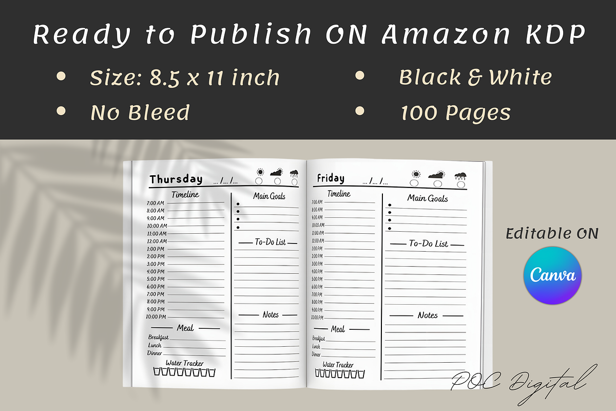 7 Days Weekly Planner Canva Template, a Print Template by POC Digital (Photo 3 of 4)