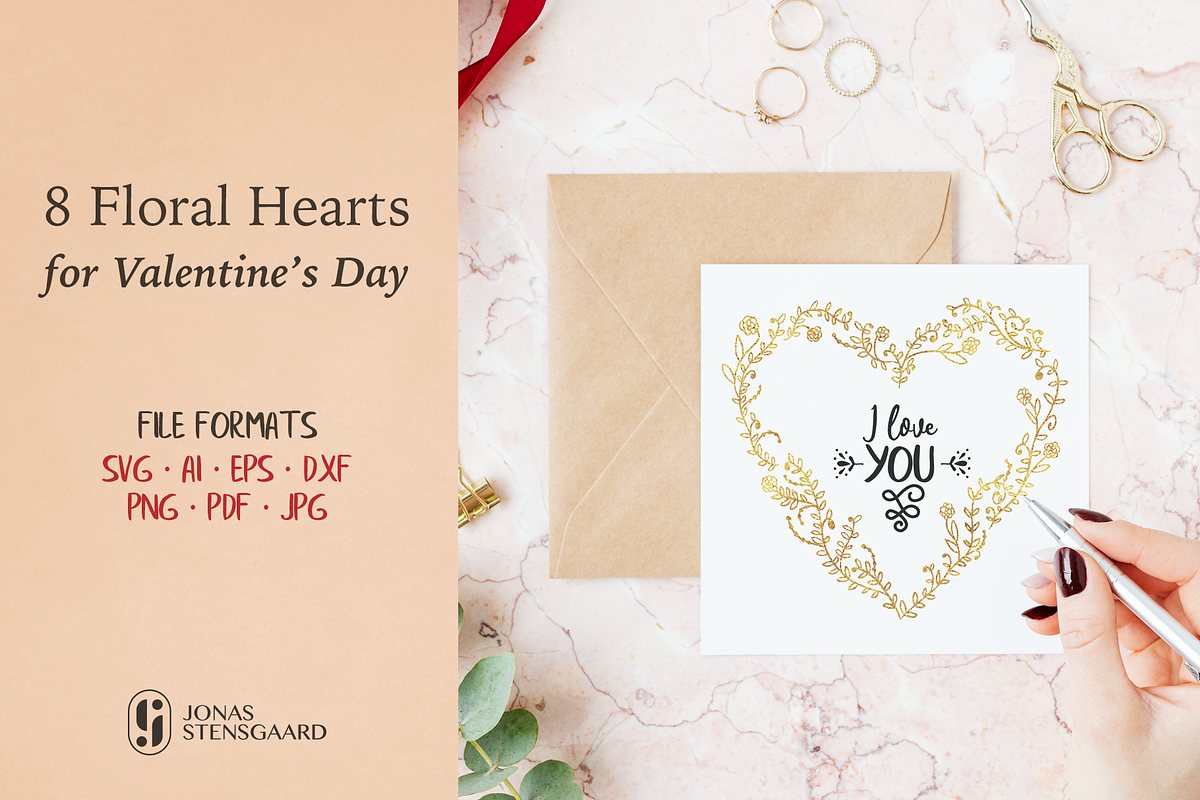 Eight Floral Valentine's Day Hearts, a Graphic by Jonas Stensgaard (Photo 1 of 7)