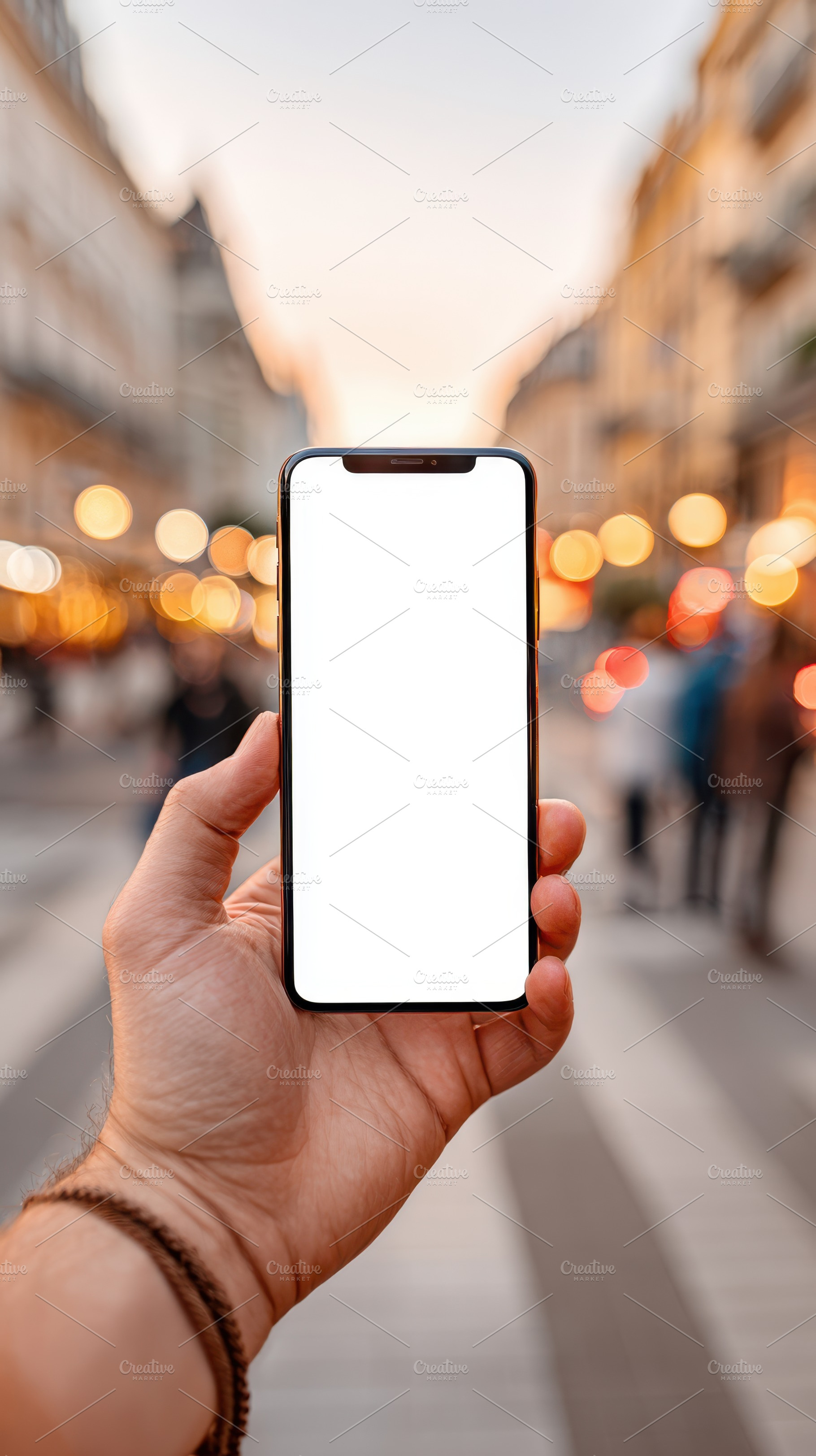Holding smartphone in urban street setting, a Technology Photo by AlyaAnd