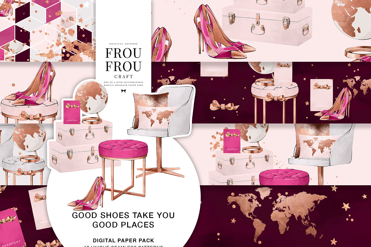 Pink Rose Gold Travel Paper Pack, a Background Graphic by Frou Fou Craft (Photo 1 of 7)