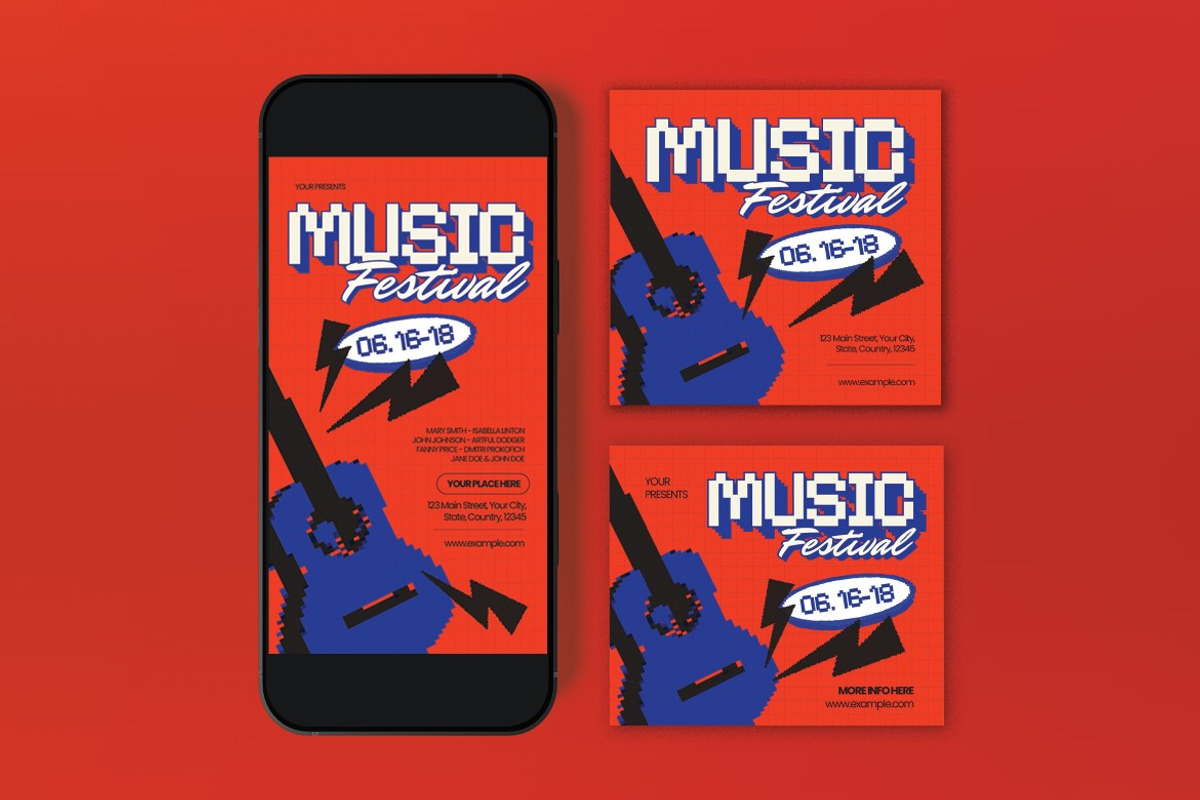 Red Blue Music Festival Flyer Set, a Flyer Template by graphicook (Photo 3 of 3)